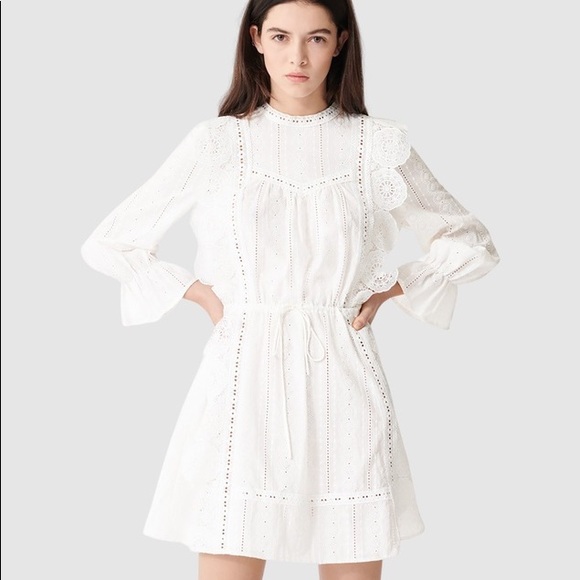 maje } Ravia Lace Scallop Dress White